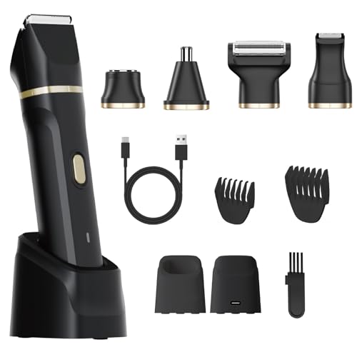 ele ELEOPTION Electric Razors for Women 5-in-1 Waterproof Wet Dry Electric Shaver with USB Charge Dock, Legs Hair Remover, Body Shaver for Beard Bikini Trimmer for Women Black