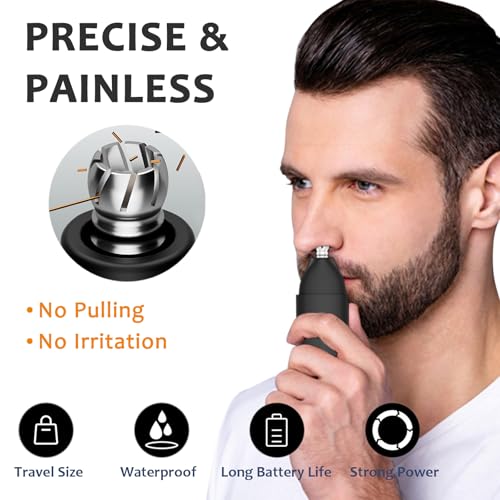 Nose and Ear Hair Trimmer for Men - Nose Hair Remover Razor for Ears Face - Painless Ear Remover Rechargeable Nasal Shaver Clipper Dual-Edge Blades for Women No Pull Trimming with Travel Lock