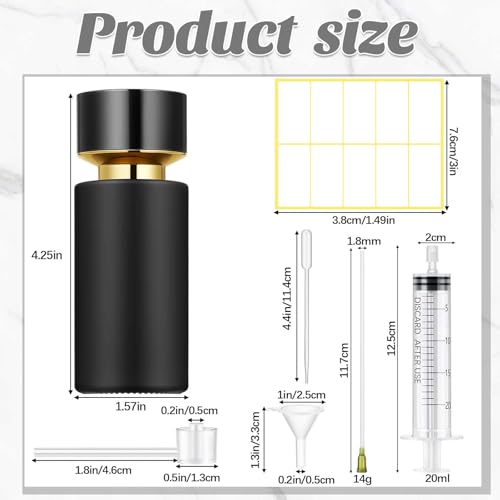 12 Pack 50 ml Glass Perfume Bottles and Refill Tools Set, Travel Perfume Atomizer Spray Bottles, Portable Empty Refillable Atomizer Decanters with Dispenser Transfer Kit (Black)