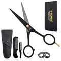 5" Premium Beard Mustache Scissors, Black High Carbon Stainless Steel Beard Scissors with 1 Beard Comb, 1 Mustache Comb, 2 Stickers and Tarvel Pouch. Beard Trimming Scissors for All Facial Hair
