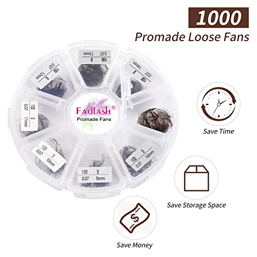 Colored Lash Extensions 10D 1000pcs Premade Fans Eyelash Extensions Brown Lash Fans Volume Mix (7D-16mm)