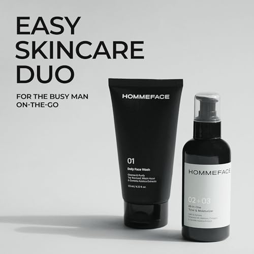 HOMMEFACE Men¡¯s Easy Duo 2-Step Daily Routine Set - Includes a Face Wash, 4.22 fl oz and All-in-One Toner & Moisturizer, 5.07 fl oz - Korean Skincare Technology for Oily & Acne-Prone Skin