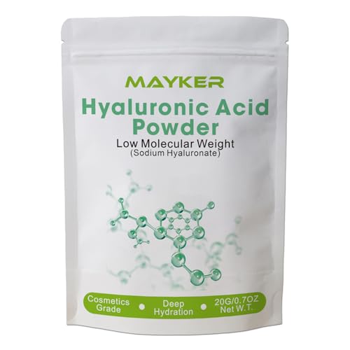 MAYKER Pure Hyaluronic Acid Powder, 0.7 oz | Low Molecular Weight, Cosmetic Grade | For DIY Serums, Creams, Moisturizers | Clear, Watery Texture After Fully Dissolved