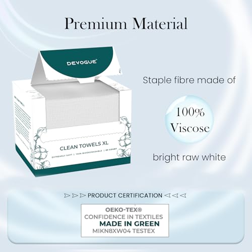 DEVOGUE¢ç Disposable Face Towels ? 50 Count, XL (10" x 12") ? 100% Viscose Fiber ? Ultra-Soft, Gentle on Sensitive Skin ? Makeup Remover & Facial Cleansing Wipes