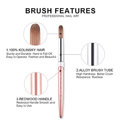 KADS 100% Kolinsky Sable Acrylic Brush Nail Brush for Acrylic Application Round Head Crimped Nail Art Brush Manicure Tool (16#)