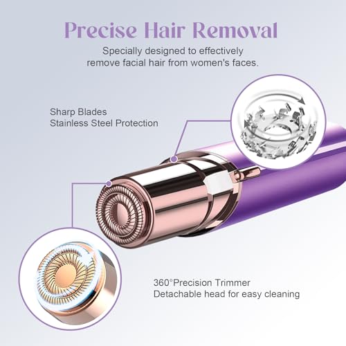 Battery Powered Facial Hair Remover for Women Lips, Chin, Neck, and Cheeks - Gentle and Pain with 2-pc Replacement Heads and 1 Battery