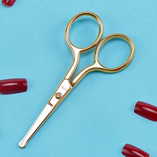 LIVINGO Professional Nose Hair Scissors, Multi-purpose Stainless Steel Rounded Tip Straight Blade, Facial Hair Beard Eyebrows Ear Trimming Beauty Grooming Tool for Men & Women, 3.5¡± Gold
