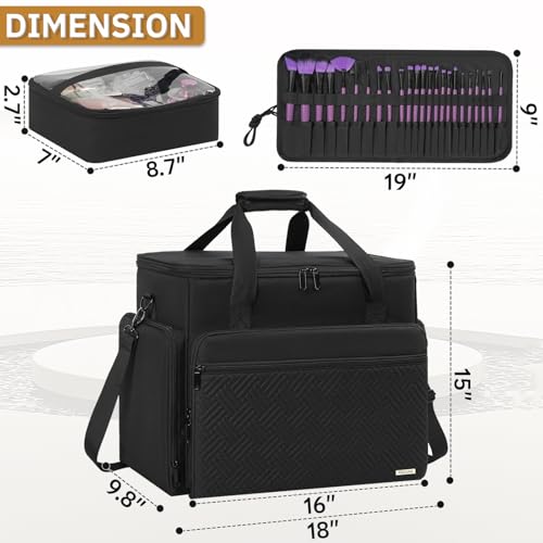 Extra Large Makeup Case with 4 Removable Pouches, Professional Make up Train Case, Travel Cosmetic Bag for Makeup Artist with Shoulder Strap and Handle (Black)£¨Bag only£©
