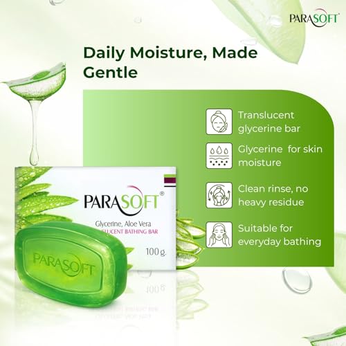 Parasoft Glycerine, Aloe Vera & Vitamin E Translucent Bathing Bar - 100g / 3.53 oz (Pack of 4) | Gentle & Refreshing Daily Cleansing Soap for Soft, Nourished Skin