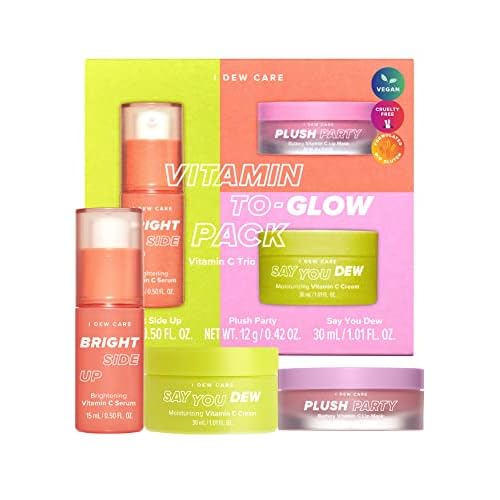 I Dew Care Skin Care Set - Kitten My Balance On + Skincare Set - Vitamin To Glow Pack | Illuminating Vitamin C Trio with Niacinamide, Travel Size, Cream, Lip Mask, Serum Bundle