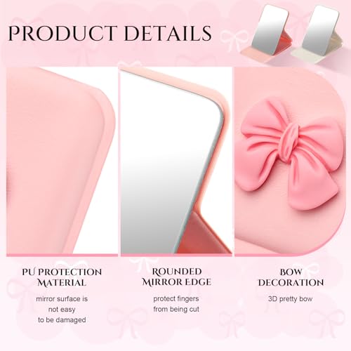 Amyhill 24 Pcs Party Favor Compact Fold Mini Mirror Preppy Bow Gift for Women Birthday Bridal Shower Bachelorette Graduation Party Supplies (Folding,Beige and Pink)