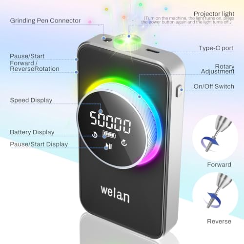 Electric Nail Drill Professional 50000RPM, Fast Removal Electric Nails Drill, 6000mAh Rechargeable Portable Nail Drill Machine for Acrylic Gel Nails, Manicure Polishing for Salon Home