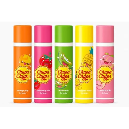 Chupa Chups Lip Balm Collection, 5 Assorted Fruit Flavors, Lip Licking Lip Balms Gift Set