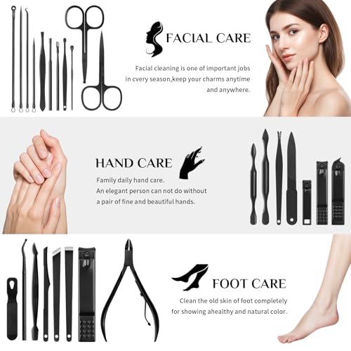 Manicure Set Professional Nail Clipper Kit-26 Pieces Stainless Steel Manicure Kit,Nail Care Tools with Luxurious Travel Case Nail Grooming Kit Present for Men Husband Boyfriend Parent (Black)