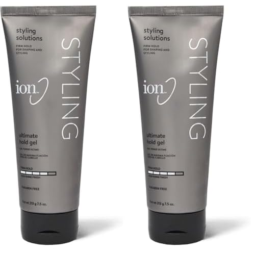 ion Styling Solutions Ultimate Hold Gel, Firm Hold Styling Gel, No Flaking, Paraben Free, 7.5 oz. (Pack of 2)