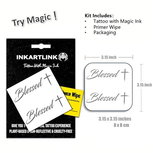 INKARTLINK Semi-Permanent Tattoos, Neck Area, Suitable for Cool Men and Women, Religious Temporary Tattoo, Realistic, Waterproof and Cruelty-Free (Blessing)