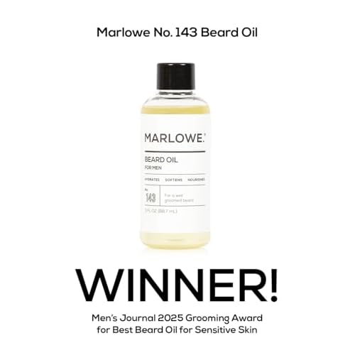 MARLOWE. No. 143 Beard Oil 3 oz, Conditioning Oil for Men, Softer & Fuller Beard Care, 100% Natural Softener with Sunflower & Safflower Oils, Conditions & Nourishes, Fragrance Free