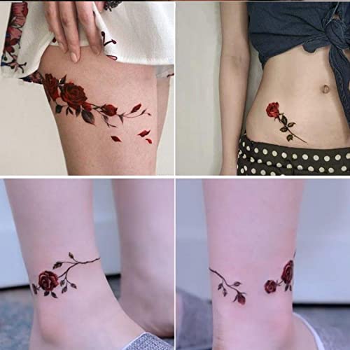 Temporary Tattoo Rose Red Flower for Women Body Arm Art Fake Fake Waterproof Tattoo Arm Hand Chest Shoulder Tattoo 11 Sheets
