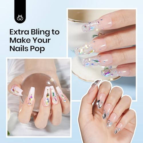 Beetles Gel Polish Nail Glue with Nail Gems Set, 15ml Nail Rhinestone Glue &120+2000Pcs Crystal Glass AB Rhinestones For Nails art, Nail Gems with Double-Ended Clean Up Nail Brush Gifts for Girls