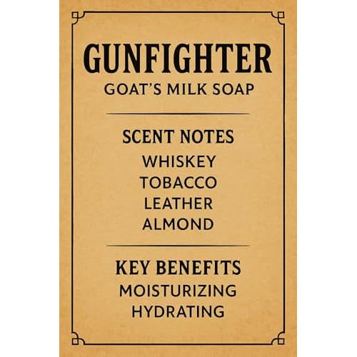 Gunfighter: Handmade All-Natural, Goat Milk Soap Bars made with Tallow, For Hands & Body. Leather, Tobacco, Whiskey scented Soap Bars. Made in Texas. (3.5 oz Bar 3 Pack)