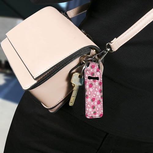 CLOHOMIN Chapstick Holder Keychain Girl Lip Gloss Holder Organizer Neoprene Lipstick Protective Sleeve for Women