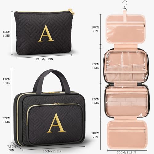 Personalized Gifts for Women, Initial Toiletry Bag Hanging Travel Organizer & Makeup Cosmetic Bag with Embroidery Letter Teacher Appreciation Gift Birthday Valentines Gifts for Mom Wife Friend Sister