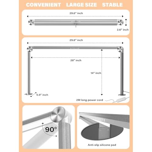 STOLAS Half Moon Light for Nail Desk with Phone Holder, 14 inch Height 3 Modes 3000K-6000K Dimmable LED Light, Desk Lamp for Nail Tech (Silver)