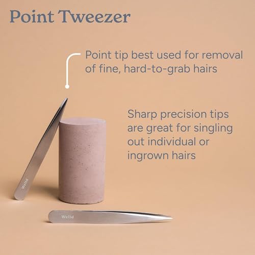 Welld Point Tweezer, Professional Precision Point Tip, Removal of Fine, Hard-to-Grab Individual Hairs, Remves Ingrown Hairs, Plucks Eyebrows & Mustaches, Stainless Steel, For Men and Women, 1 Count