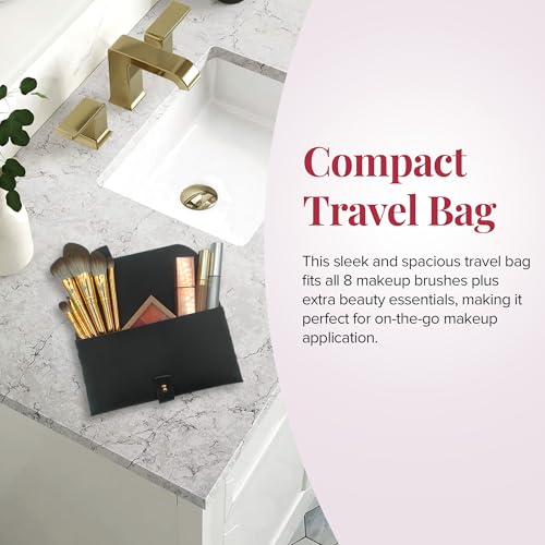 Delbar Gold Makeup Brushes by Lady of Eshgh | 8pc Full Face Makeup Brush Set with Travel Bag | Professional Make Up Brushes | Cruelty Free, Natural Hair-Like Bristles