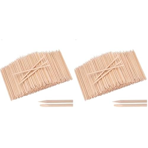 Hedume 600 Pcs Orange Wood Nail Sticks, Double Sided Multi Functional Cuticle Pusher Remover, Pointed End & Flat End Manicure Pedicure Tool (Pack of 2)
