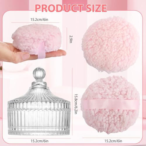 6 Inch Oversized Dusting Powder Container with Body Powder Puff and Container Set ? 2PCS 3 Inch Soft Wool-Like Puff, Portable & Reusable Powder Puff and Container for Women¡¯s Daily Use