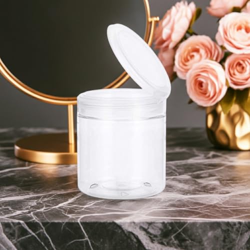 (6 pack) 16 oz Clear PET Plastic Refillable Jar with Natural Flip Top