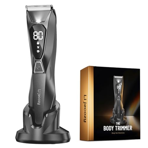 Body Hair & Pubic Hair Trimmer for Men - Electric Ball Shaver with LED Light & Display, Waterproof Wet/Dry Groomer Kit with Wireless Charging & 3 Combs, Ceramic Blade Technology