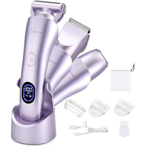 Hatteker Women's Electric Shaver Bikini Trimmer Hair Trimmer for Women LED Display Electric Razor for Legs Bikini Underarm Public Hairs Led Display IPX7 Waterproof Gift for Women (Purple)