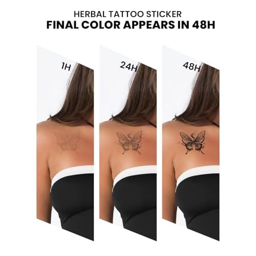 Semi Permanent Tattoos, 2 Sheets Realistic Small Temporary Fake Tattoo for Women Fingers Hand Calf, Waterproof No Reflective, Lasts 1-2 Weeks (Evil Eye Leaf Snake Butterfly Star Mix)