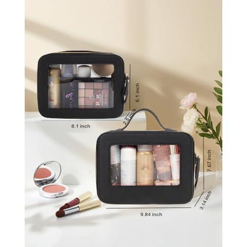 Clear Toiletry Bag Set for Women, Transparent Travel Makeup Case Portable Skincare Cosmetic Bag with Zipper Waterproof Makeup Pouch Car Organizers Car Accessories for Essentials (Dual Black)