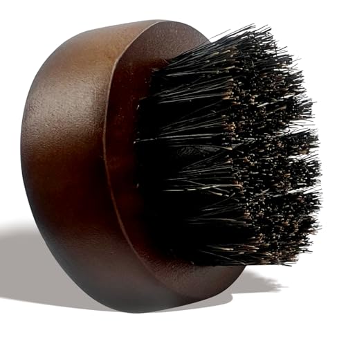 Men's Beard Brush, Small Round Wooden Handle, Sophisticated Boar Bristles