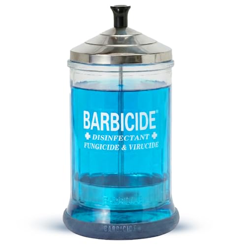 BARBICIDE Disinfectant Jar ? Durable Glass Immersion Container with Stainless Steel Lid and Tray ? Professional Tool Sanitizer for Combs, Brushes & Implements - (MidSize - 21 Fl Oz)