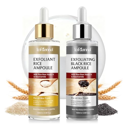 Black Rice Exfoliant and White Rice Ampoule Exfoliant, Peel Shot Glow Exfoliating Face Serum, Korean Skin Care Soft Exfoliating Body Scrub Dead Skin Cells, Blackheads Remover For All Skin Types 100ml