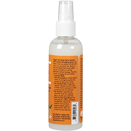Ginger Lily Farms Salon Formula Kid¡¯s Instant Detangling Spray, Tear-Free Formula, Hair Detangler Spray for Kids, 100% Vegan & Cruelty-Free, 3.3 oz (Pack of 4)