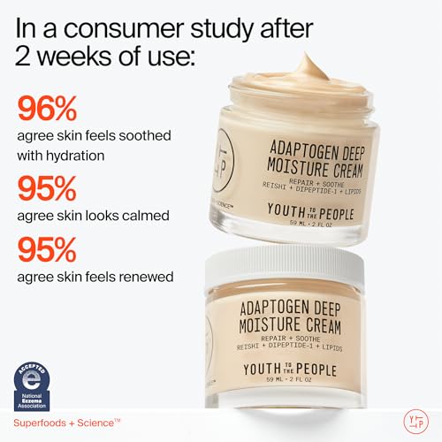 Youth To The People Adaptogen Skin Repairing Moisture Cream, Hydrating Face Moisturizer for Sensitive & Dry Skin, Soothes Skin Barrier, Dermatologist Tested, Fragrance-free, Vegan - 2 Fl Oz