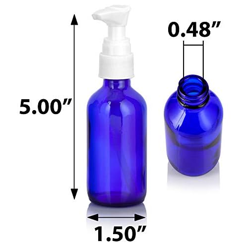 (12 Pack) 2 oz Blue Cobalt Glass Boston Round Bottle with White Lotion Pump
