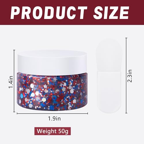 Wehhbtye 2 Set 4th of July Face Glitter, 3.5oz Red White Blue Body Glitter Gels with 2 Silicone Brush, Patriotic Sequins Gel for Independence Day Party Body Hair Nail Makeup Costume Decoration