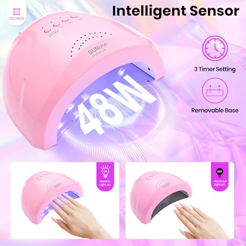 Nail Kit for Beginners with Everything: Professional Nail Kit Acrylic Set with Practice Hand Drill U V Light Gel Polish in Makeup Bag Gift for Women Salon Home (Holo Pink)