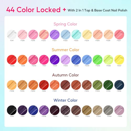 Morovan Nail Polish Set Fingernail: 2026 Spring Summer Gift 45PC Nail Polish Kit with 2-in-1 Base Top Coat Bright Air Quick Dry Glitter Regular Pack Finger Nail Art DIY Home for Women Girls 0.27 FIoz