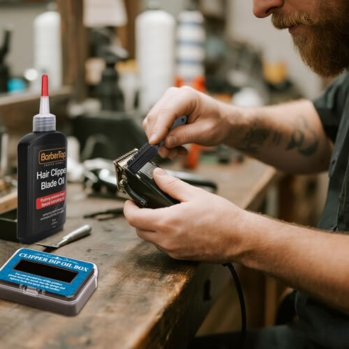 Premium Hair Clipper Blade Lubricating Oil for Clippers, with Oil Dip Box and Barber Clipper Brush