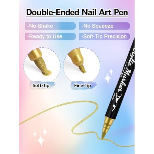 EBANKU 48 Colors Nail Art Pens Set, 3D Christmas Nail Art Makers Pens Quick-Drying Nail Art Polish Acrylic Paint Nail Point Graffiti Dotting Liner Pen No Squeeze Needed
