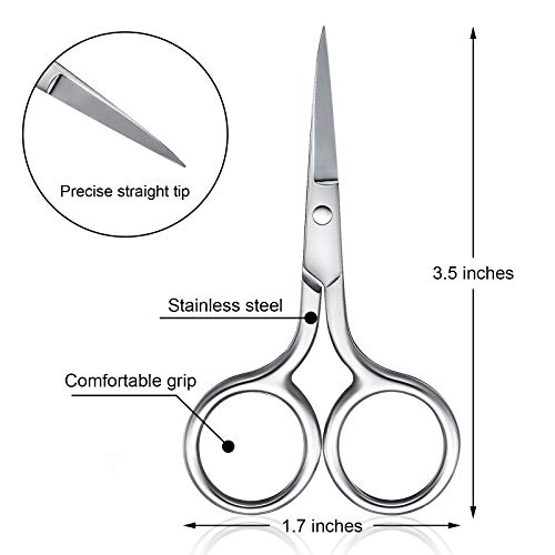 5 Pieces Small Straight Tip Nose Hair Scissor for Grooming, Stainless Steel Multi-Purpose Beauty Grooming Scissors for Facial Hair Removal and Mustache Beard Eyebrows Ear Nose Trimming(Silver)