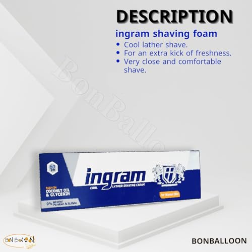 Lather Shave Cool Ingram Shaving Cream Tube 60g Glycerin Coconut Oil Made In Egypt (4 Pack = 8.47 oz / 240 gm)