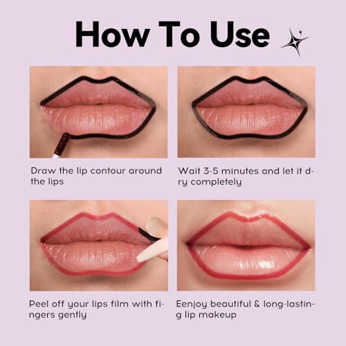 4 PCS Peel Off Lip Liner Set, Lip Liner Stay, Matte Pink Lip gloss Stain, Long Lasting Peel Off Lip Stain Tattoo, Proof Lipstain Nude Non-Fading Lip Gloss Tint
